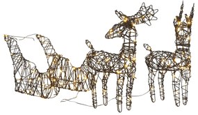 372167 vidaXL Renas de Natal decorativas c/ trenó 160 LEDs vime branco quente