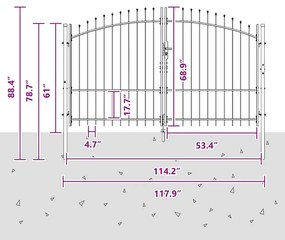 Portão de Jardim com Topo em Lança Dupla Abertura Cinza 175x300 cm Aço
