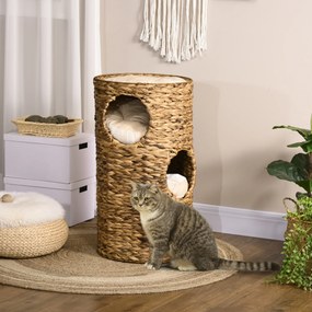 Torre de Arranhar para Gatos com 3 Níveis, 40 x 40 x 73 cm, 3 Esconderijos Acolhedores, Castanho-claro
