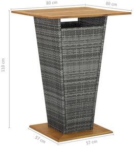 5 pcs conjunto de bar p/ jardim c/ almofadões vime PE cinzento
