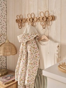 Cabide com 3 flores em rattan madeira