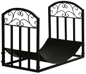 Suporte para Lenha  de Metal com Prateleira Curva Carga 60 kg para Interior e Exterior 60,5x36x46,5 cm Preto