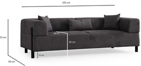 Sofá de 3 Lugares Gio – Antracite – 225x93x75 cm