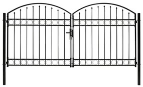 Portão p/ cerca porta dupla e topo arqueado 300x125cm aço preto