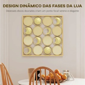 Decoração de Parede Metálica de Fases Lunares 67,9x67,9 cm com 16 Discos para Sala Quarto Corredor Dourado