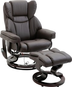 HOMCOM Poltrona Relax com Puff, Poltrona de TV giratória 360° com Massagem, Reclinável, Poltrona de Massagem com Bolso Lateral, Estofado em Pele Sintética para Sala de Estar Marrom | Aosom Portugal