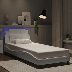 vidaXL Estrutura de cama c/ luzes LED 90x190cm couro artificial branco
