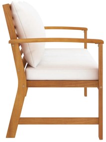 Banco jardim 120 cm com almofadão cor creme acácia maciça