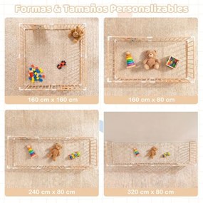 Parque infantil Bebe Madeira 160 x 160 x 61,5 cm com brinquedos Montessori, porta bidirecional, fecho de segurança e forma ajustável, natural