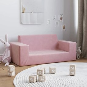vidaXL Sofá infantil de 2 lugares pelúcia rosa
