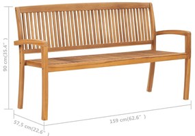 Banco de jardim empilhável c/ almofadão 159 cm teca maciça