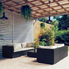 vidaXL 7 pcs conjunto lounge de jardim c/ almofadões vime PE preto