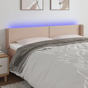 Cabeceira cama LED couro artificial 183x16x78/88 cm cappuccino