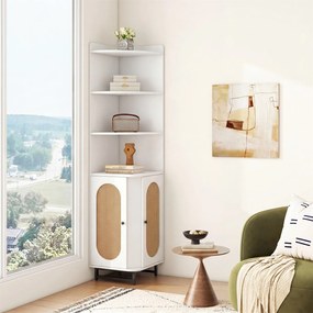 Armário de Canto, 40 x 40 x 172 cm, Portas de Rattan em PE, Branco