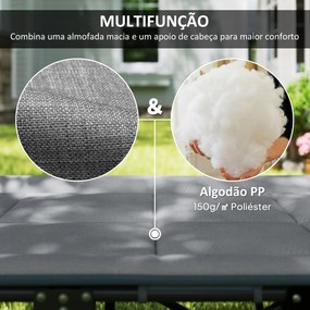 Cama Dobrável de Campismo Praia com Apoio de Cabeça e Bolso Lateral Suporta até 150 kg 187x67x37 cm  Cinzento