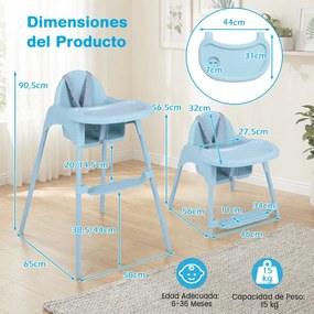 Cadeira refeição alta conversível 4 em 1 para bebés 2 alturas comTabuleiro duplo removível Arnês de 5 pontos Apoio para os pés Fácil de limpar 6-36 me