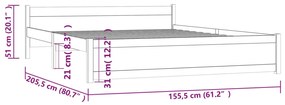 Estrutura cama king 150x200 cm madeira maciça castanho-mel