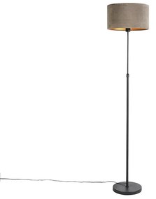Candeeiro de pé preto com cúpula em veludo castanho com dourado 35 cm - Parte Country / Rústico