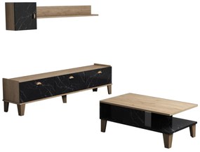 Conjunto de Mobiliário de Sala de Estar Sumer – Carvalho e Mármore – T