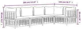 5 pcs conjunto lounge de jardim c/ almofadões vime PE antracite