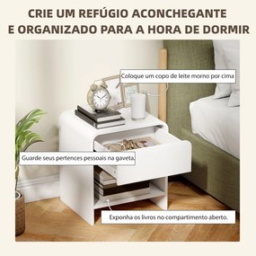 Conjunto de 2 Mesas de Cabeceira Nórdicas com Cantos Arredondados, Gaveta e Prateleira Aberta 40x35x45 cm Branco