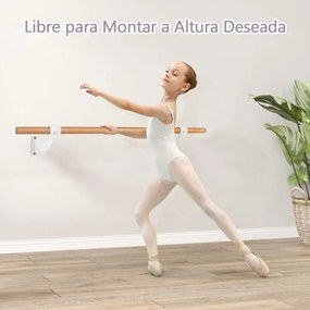 Barra de Ballet de Parede Única 120 cm Barra de Dança em Madeira Altura Fixa para Yoga Alongamento Treino em Casa Ginásio Branco