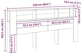Cabeceira Cabinet vidaXL Preto Carvalho 220x18,5x104,5 cm