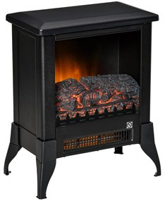Lareira Elétrica Portátil 1800-2000W Simulação de Chama Termostato Ajustável e Proteção de Superaquecimento para Salas de até 30m² 37x22,8x45,8cm Pret