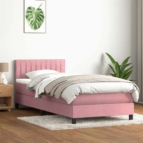 Cama com molas/colchão 100x220 cm veludo Rosa