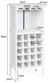 Garrafeira Porta-Vinhos para 20 Garrafas com Porta copos Pinho Madeira 24,5 x 42 x 96 cm Branco