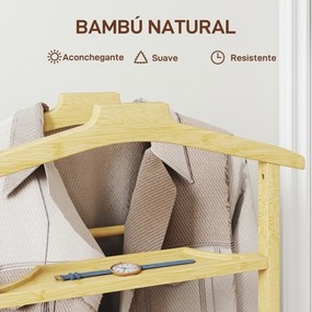 Cabide de Pé de Bambu Cabide com Rodas Suportes para Roupas Barras para Calças Bandeja e Sapateira  47x33,7x105,5 cm Madeira