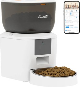 Dispensador Automático de Ração para Gatos 4 L App de Controlo com Gravador 10 s, Taça, Branco