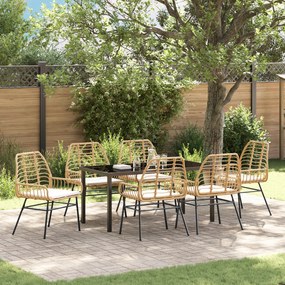 vidaXL Conjunto de Jantar de Jardim 7 Peças com Almofadas Castanho em Rattan Poliéster