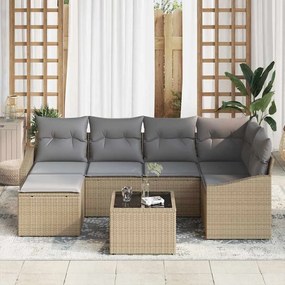 Conjunto de Jantar para Jardim com 7 Peças e Almofadas Pretas em Ratta