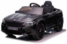 BMW M5, Carro elétrico para crianças 12 volts, módulo de música, assento de couro, pneus de borracha Preto