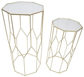 Mesas de apoio, conjunto de 2 peças, 50 x 46 x 100 cm - 40 x 37 x 80 cm, dourado