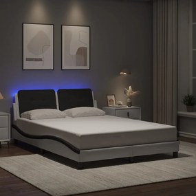 Estrutura cama c/ luzes LED 140x200cm couro artif. branco/preto