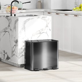 Caixote do lixo de cozinha de 45 L com 3 compartimentos de 15 L, tampa, baldes interiores removíveis, 3 x 15 L, preto