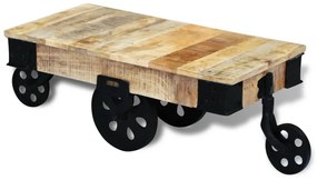 Mesa de centro + rodas em madeira de mangueira áspera