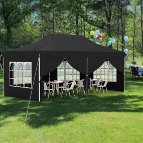 Tenda 600 x 300 cm pop-up com 6 paredes laterais removíveis para festas, casamentos, eventos com bolsa Preta