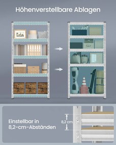 Conjunto de 2 estantes para cargas pesadas até 875 kg com prateleiras ajustáveis 40 x 90 x 180 cm Prateado