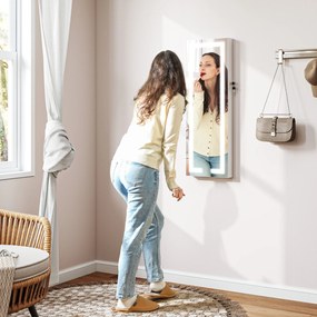 Espelho Joalheiro de Parede com Luzes LED e Fechadura para Pendurar na Parede ou na Porta 37x10,5x108 cm Branco