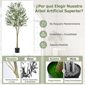 Árvore de Oliveira artificial de 180 cm, plantas de oliveira artificiais com vaso de plástico, 1296 folhas, 72 frutos, Verde