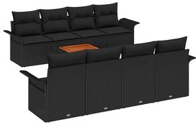 Conjunto de Sofás de Jardim com 9 Peças e Almofadas Pretas em Rattan S