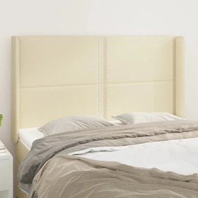 vidaXL Cabeceira cama c/ abas couro artificial 147x16x118/128 cm creme