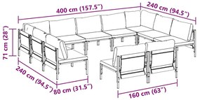 Conjunto de Sofá de Jardim 11 pcs Cinzento-escuro Aço