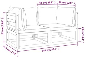 Sofás canto 2 pcs acácia maciça c/ almofadões cinza-acastanhado