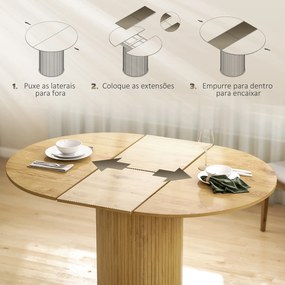 Mesa de Refeição Extensível Redonda para 6-8 Pessoas com Base Estriada para Sala de Estar 110-150x110x75 cm Madeira