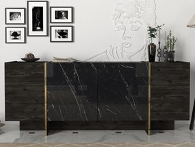 Aparador Veyron – Preto e Dourado, 180x46.6x75.5 cm – Design Moderno G