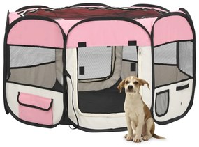 Parque dobrável p/ cão c/ saco de transporte 110x110x58cm rosa